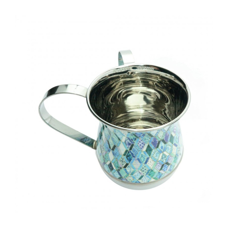Yair Emanuel Metal Netilat Yadayim Wash Cup Blue Abstra... | Wash Cups