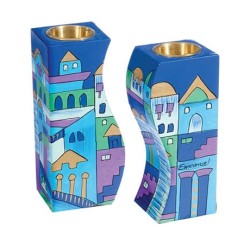 Yair Emanuel Hand Painted Wood Fitted Candlesticks B... | Candlesticks