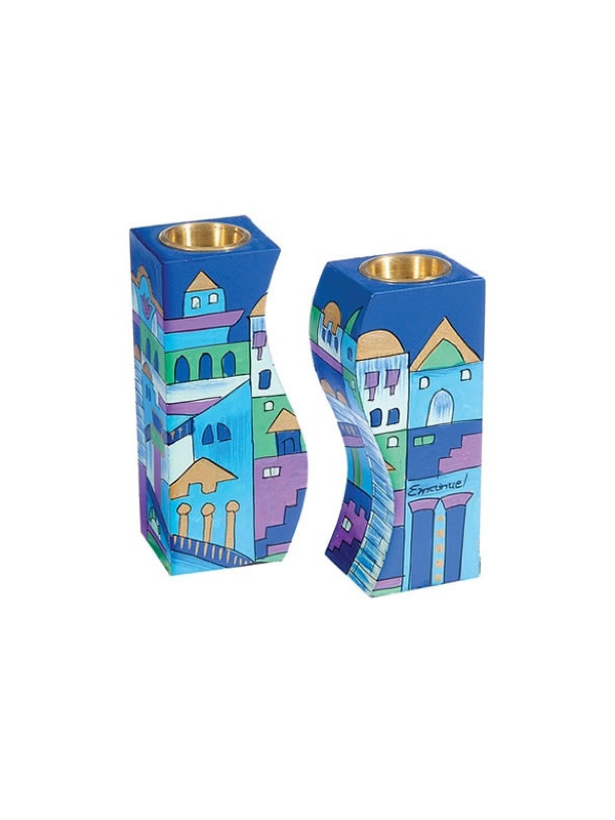 Yair Emanuel Hand Painted Wood Fitted Candlesticks B... | Candlesticks