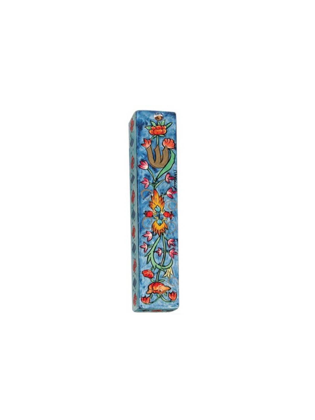 Yair Emanuel Large Hand Painted Wood Mezuzah ... | Mezuzahs by Emanuel