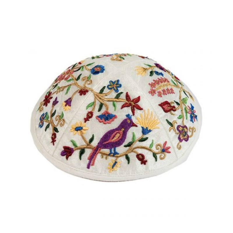 Yair Emanuel Kippah Embroidered Birds an... | Kippot & Hats by Emanuel