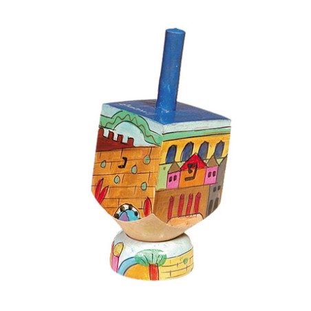 Yair Emanuel Hand Painted Wood Dreidel on Stand Small Je... | Dreidels