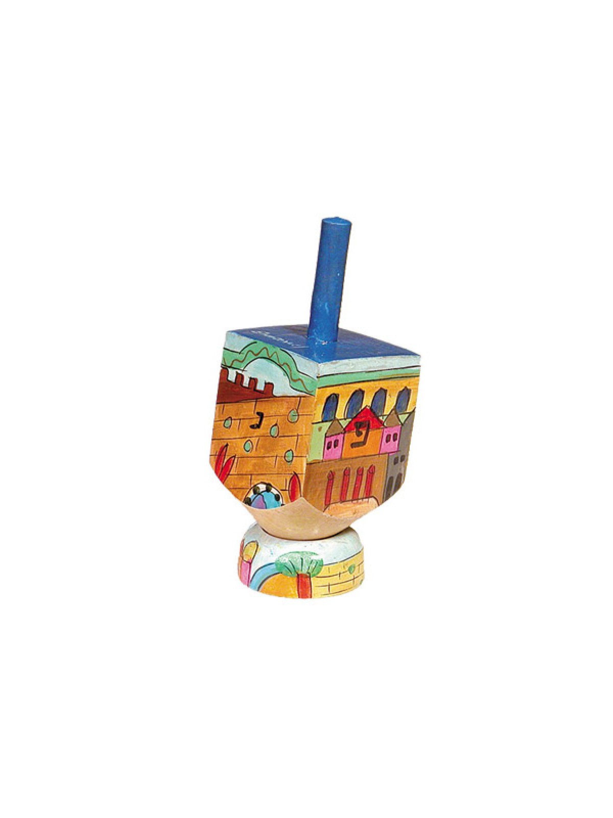 Yair Emanuel Hand Painted Wood Dreidel on Stand Small Je... | Dreidels