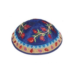 Yair Emanuel Embroidered Kippah Pomegran... | Kippot & Hats by Emanuel