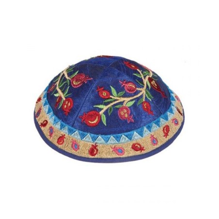 Yair Emanuel Embroidered Kippah Pomegran... | Kippot & Hats by Emanuel