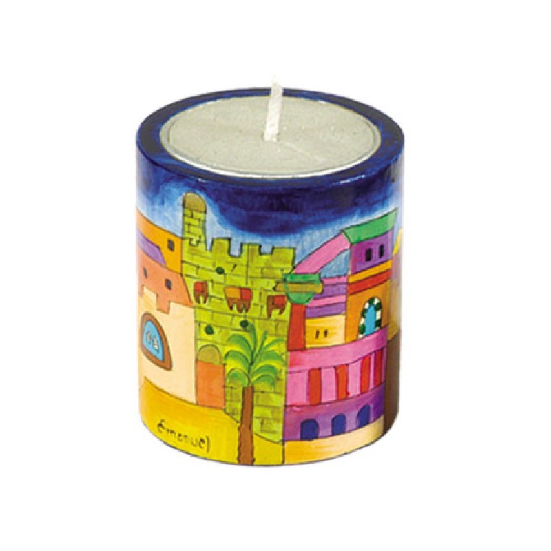 Yair Emanuel Yahrzeit Memorial Hand Painted Wood... | Yahrzeit Candles