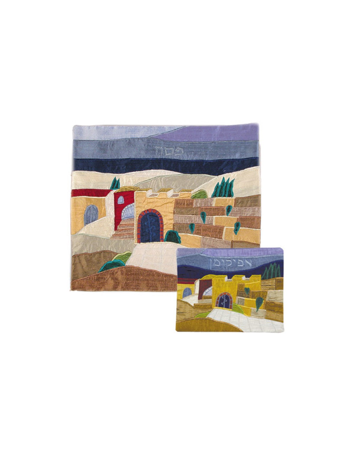 Yair Emanuel Applique en Soie Matsa et Af... | Couvertures Matsa et Afikoman