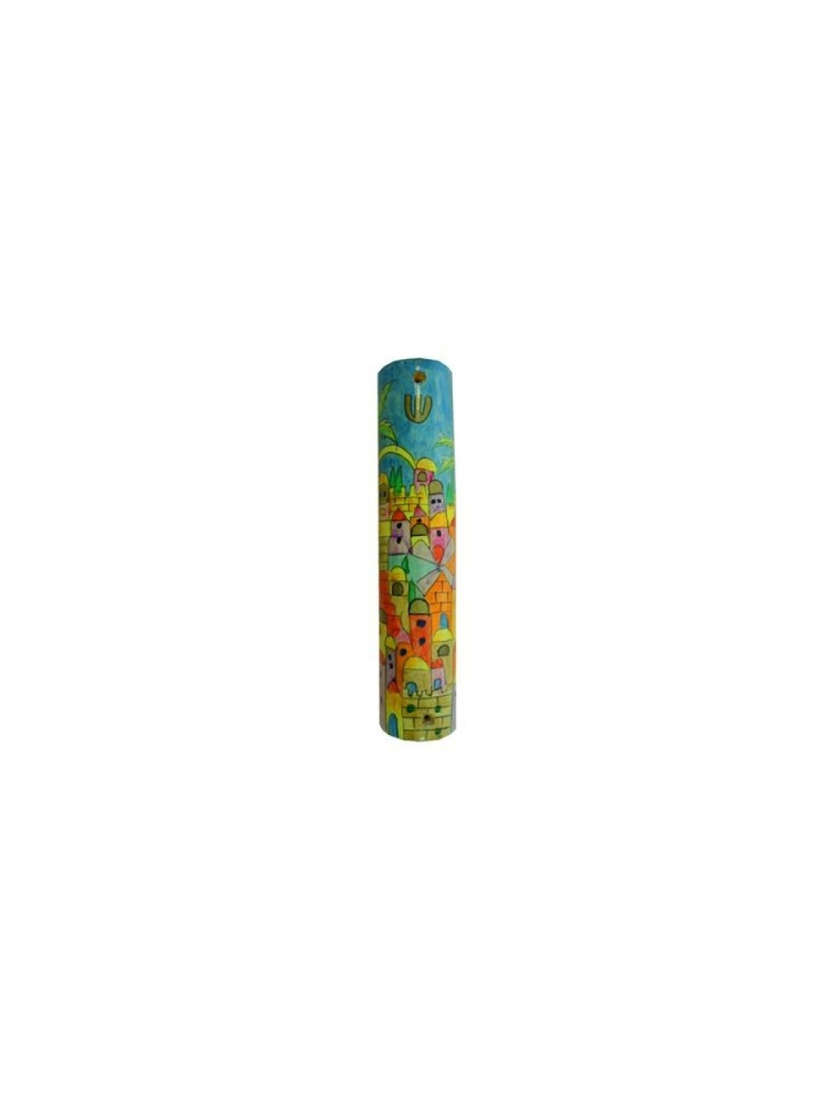 Yair Emanuel Small Hand Painted Wood Mezuzah ... | Mezuzahs by Emanuel