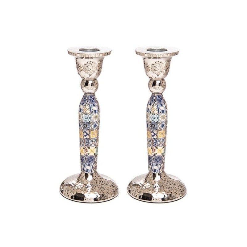 Yair Emanuel Hammered Stainless Steel Colorful Geome... | Candlesticks