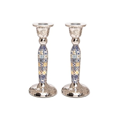 Yair Emanuel Hammered Stainless Steel Colorful Geome... | Candlesticks