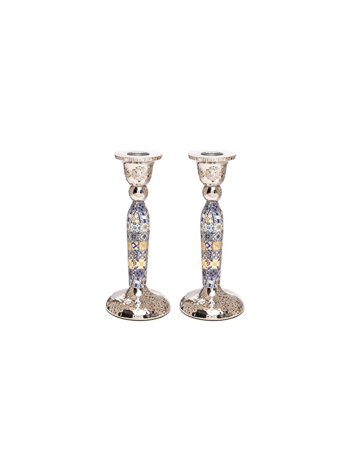 Yair Emanuel Hammered Stainless Steel Colorful Geome... | Candlesticks