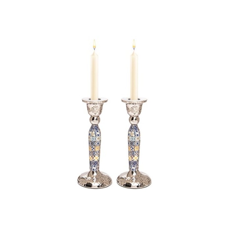 Yair Emanuel Hammered Stainless Steel Colorful Geome... | Candlesticks