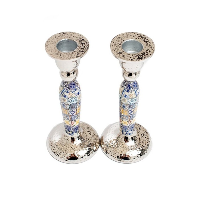 Yair Emanuel Hammered Stainless Steel Colorful Geome... | Candlesticks