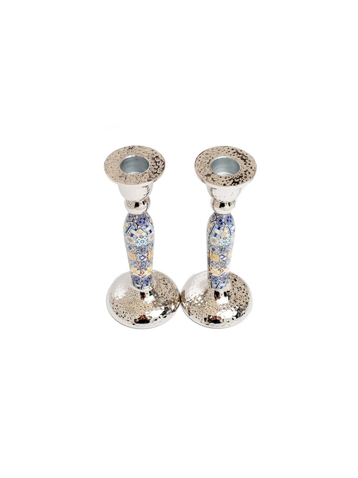 Yair Emanuel Hammered Stainless Steel Colorful Geome... | Candlesticks
