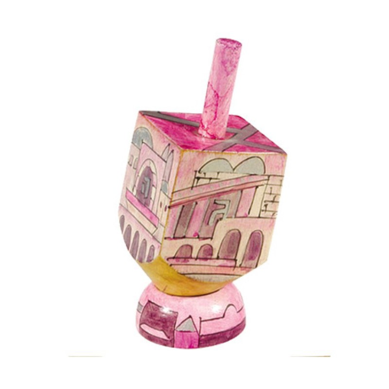 Yair Emanuel Hand Painted Wood Dreidel with Stand Pink S... | Dreidels