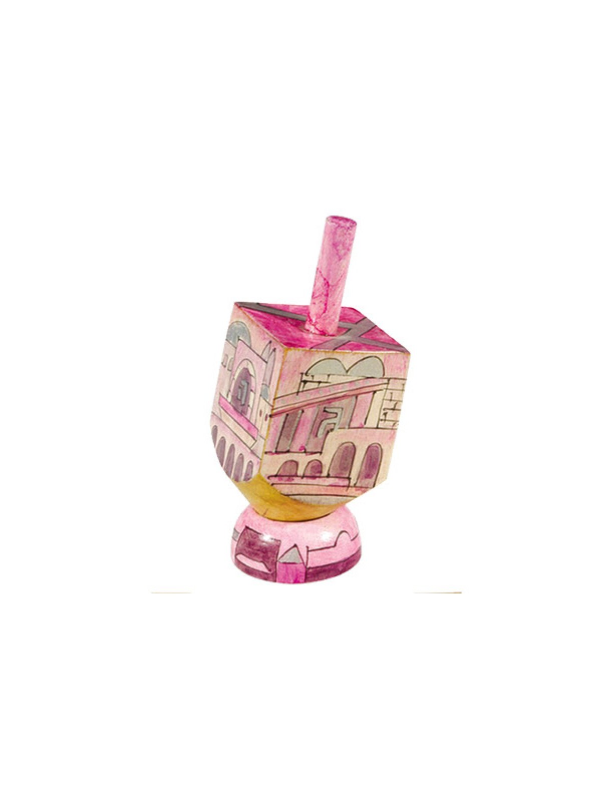 Yair Emanuel Hand Painted Wood Dreidel with Stand Pink S... | Dreidels