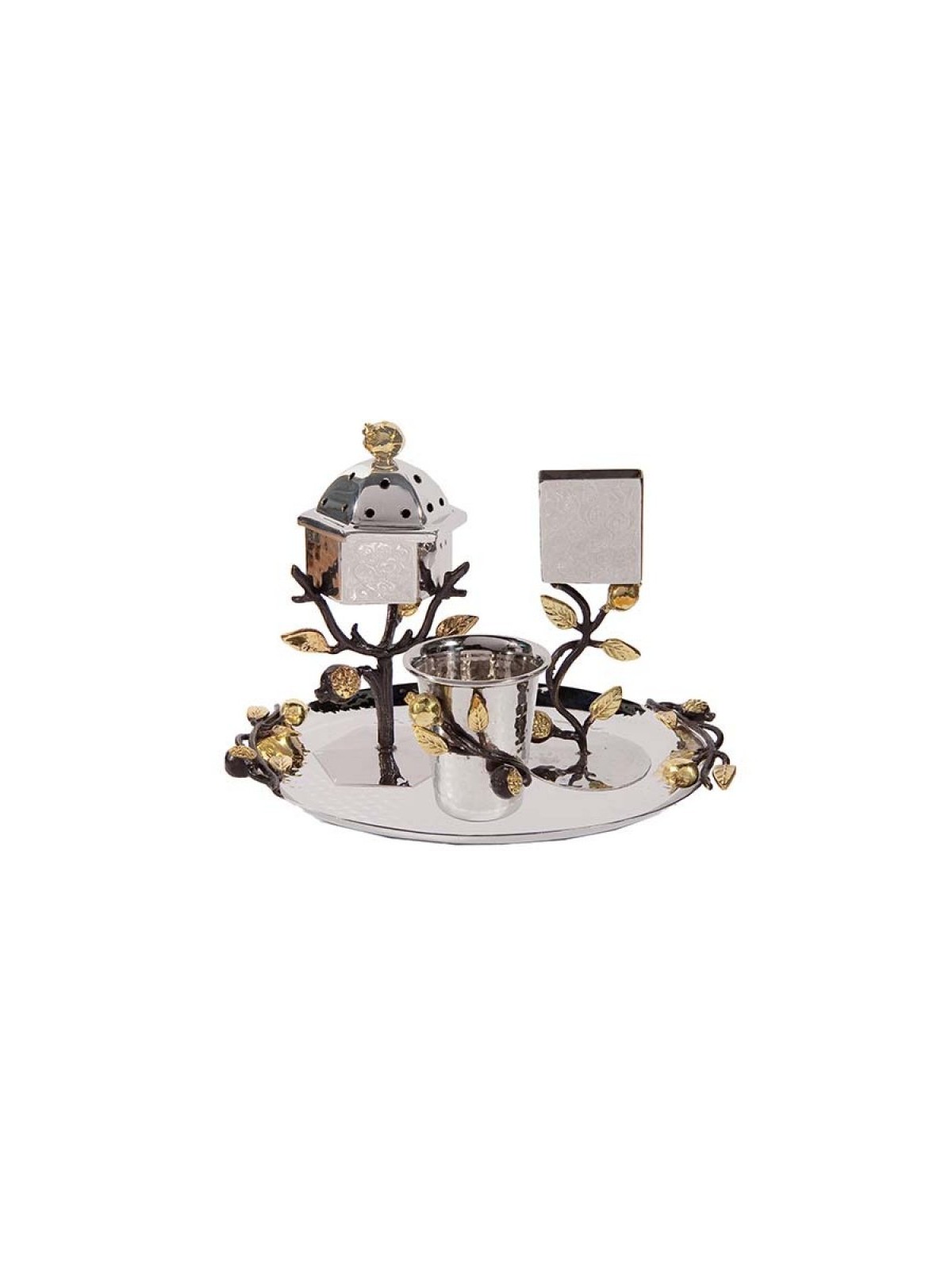 Ensemble de Havdalah en acier inoxydable bicolore Yair Emanuel... | Ensembles de Havdalah