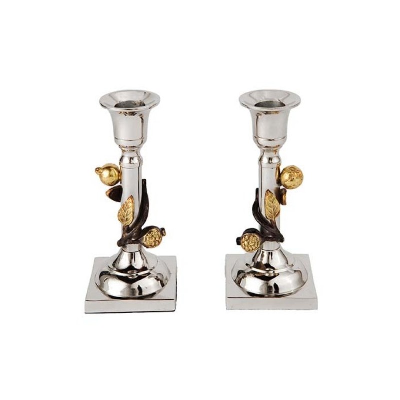 Yair Emanuel Two Tone Metal Leaf Design Candlesticks | Candlesticks