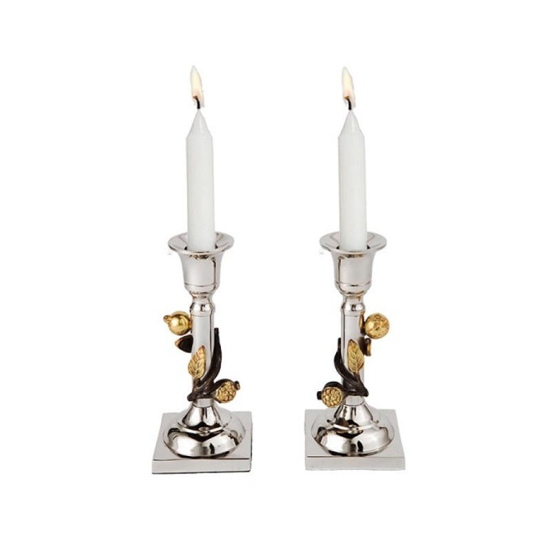 Yair Emanuel Two Tone Metal Leaf Design Candlesticks | Candlesticks