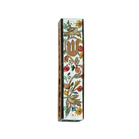 Yair Emanuel Small Hand Painted Wood Mezuzah ... | Mezuzahs by Emanuel