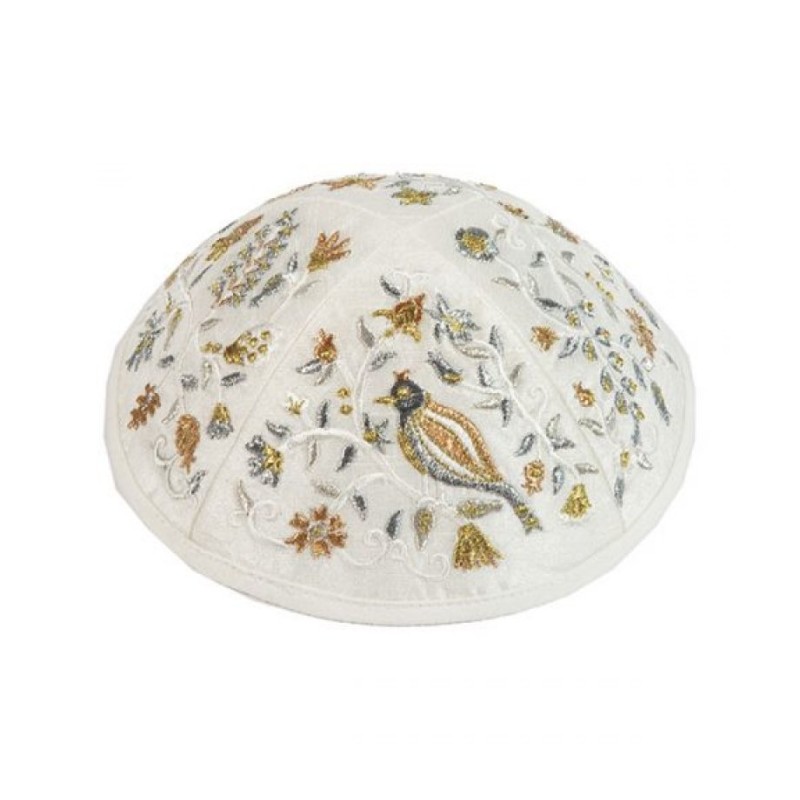 Yair Emanuel Kippah Embroidered Birds an... | Kippot & Hats by Emanuel