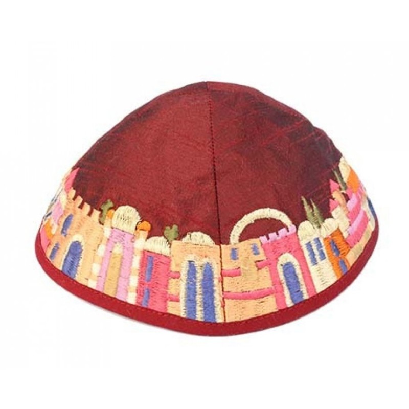 Yair Emanuel Kippah Maroon with Embroide... | Kippot & Hats by Emanuel