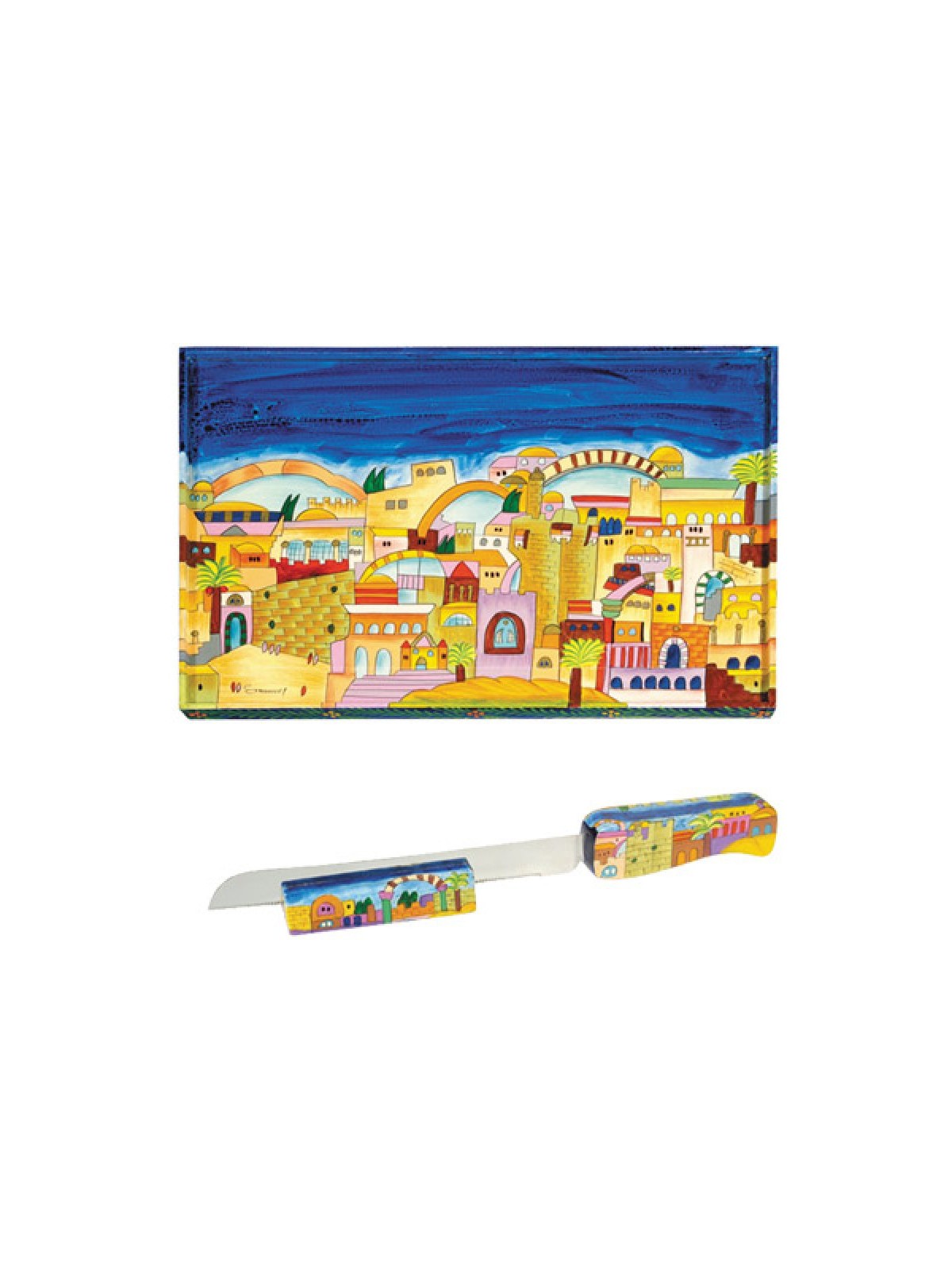 Yair Emanuel Hand Painted Wood Challah Board with ... | Challah Boards