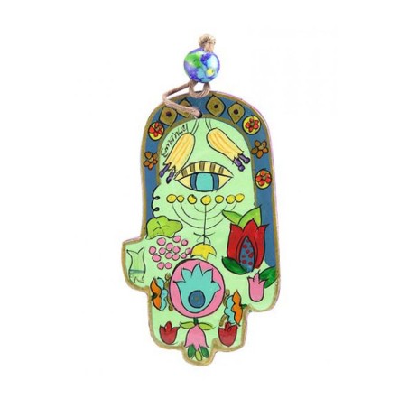 Yair Emanuel Small Hand Painted Wood Wall Hamsa... | Hamsas by Emanuel