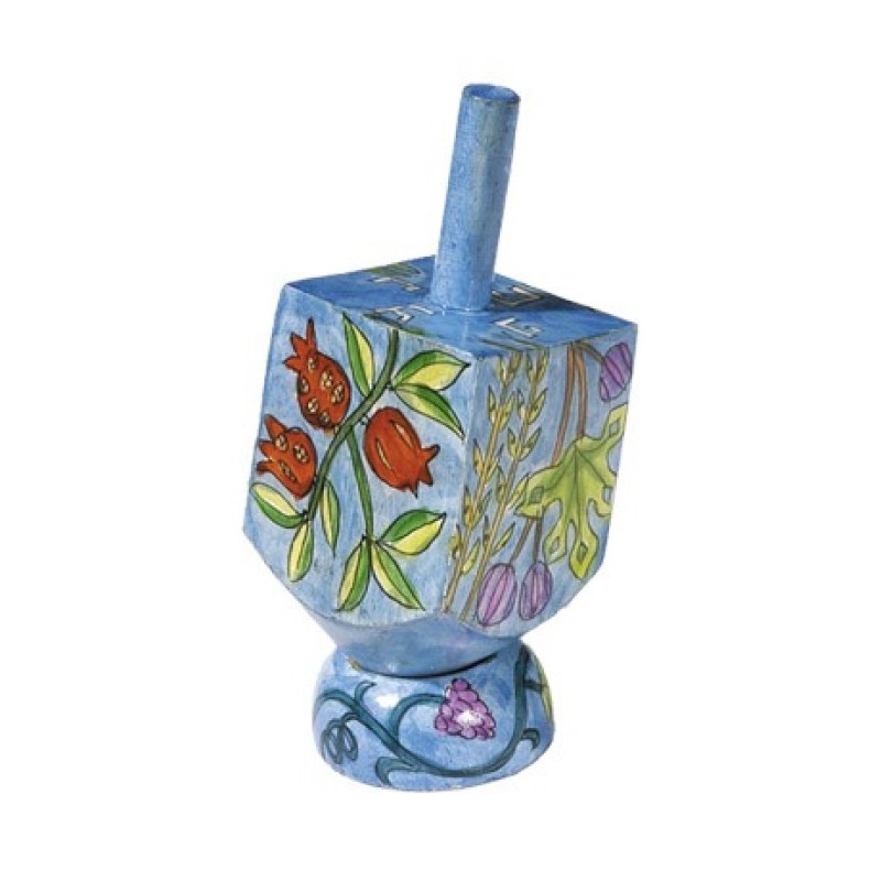 Yair Emanuel Hand Painted Wood Dreidel with Stand Blue S... | Dreidels