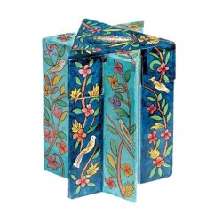 Yair Emanuel Étoile de David Wood Charity Tzedakah Boîte Oiseaux Floral Bleu