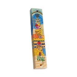 Yair Emanuel Small Hand Painted Wood Mezuzah ... | Mezuzahs by Emanuel