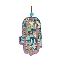 Yair Emanuel Hand Painted Wood Wall Hamsa Blue ... | Hamsas by Emanuel