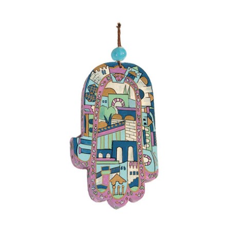 Yair Emanuel Hand Painted Wood Wall Hamsa Blue ... | Hamsas by Emanuel