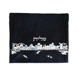 Talit et tete en velours bleu foncé Yair Emanuel... | Sacs Talit et Téfilines