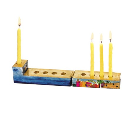 Yair Emanuel Hand Painted Compact Wood Hanukkah ... | Hanukkah Menorah