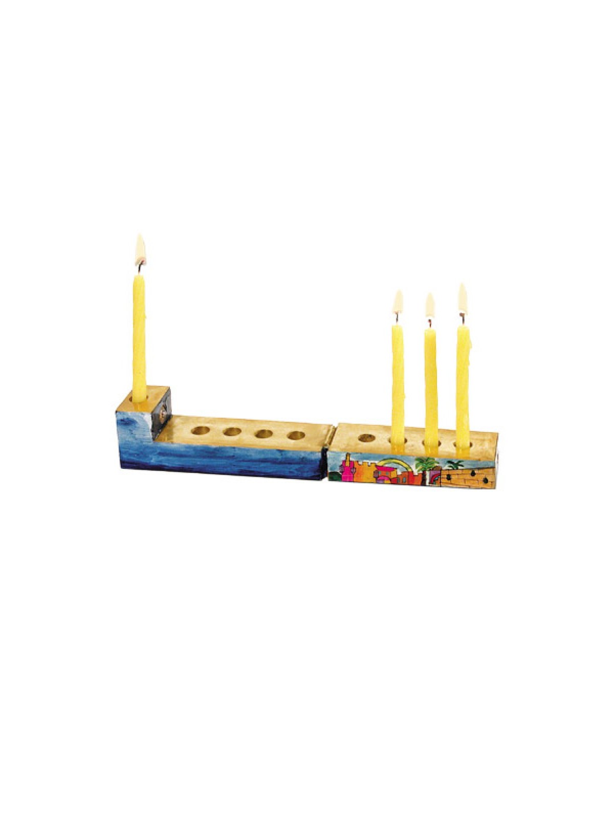 Yair Emanuel Hand Painted Compact Wood Hanukkah ... | Hanukkah Menorah