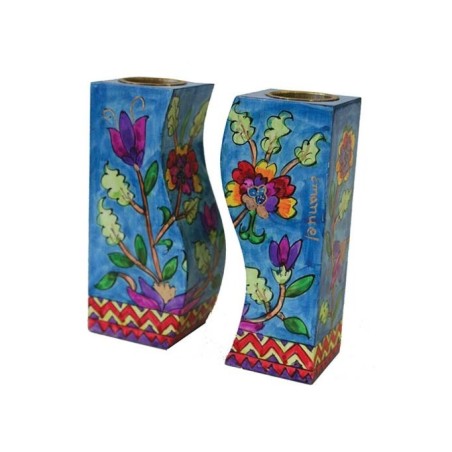 Yair Emanuel Hand Painted Wood Fitted Candlesticks B... | Candlesticks