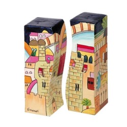 Yair Emanuel Hand Painted Wood Fitted Salt ... | Salt & Pepper Shakers