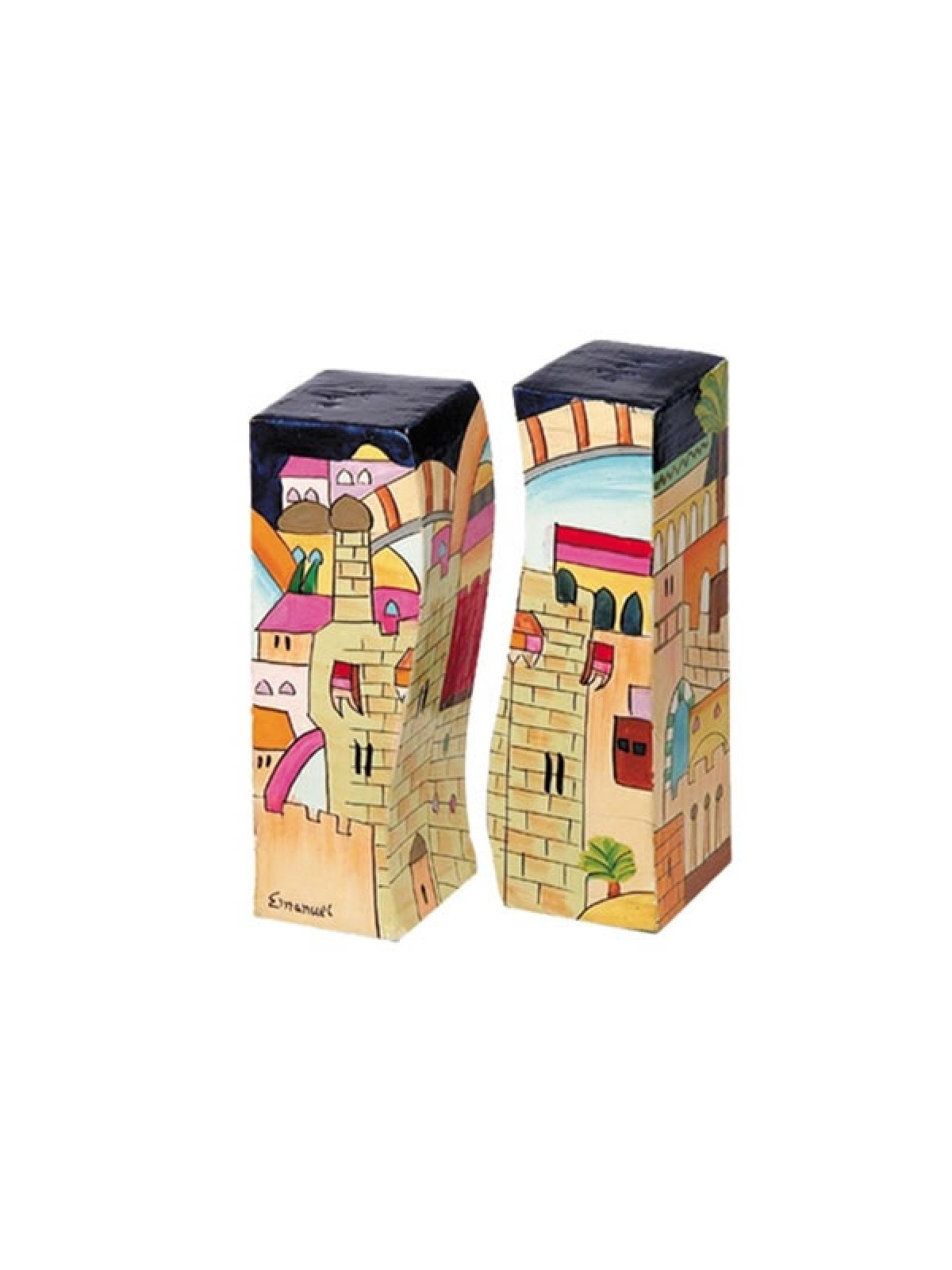 Yair Emanuel Hand Painted Wood Fitted Salt ... | Salt & Pepper Shakers
