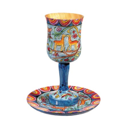 Yair Emanuel Hand Painted Wood Stem Kiddu... | Kiddush Cups by Emanuel