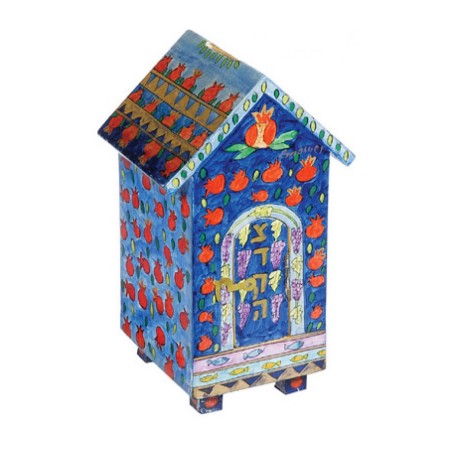 Yair Emanuel Blue House Shaped Wood Tzedakah Chari... | Tzedakah boxes