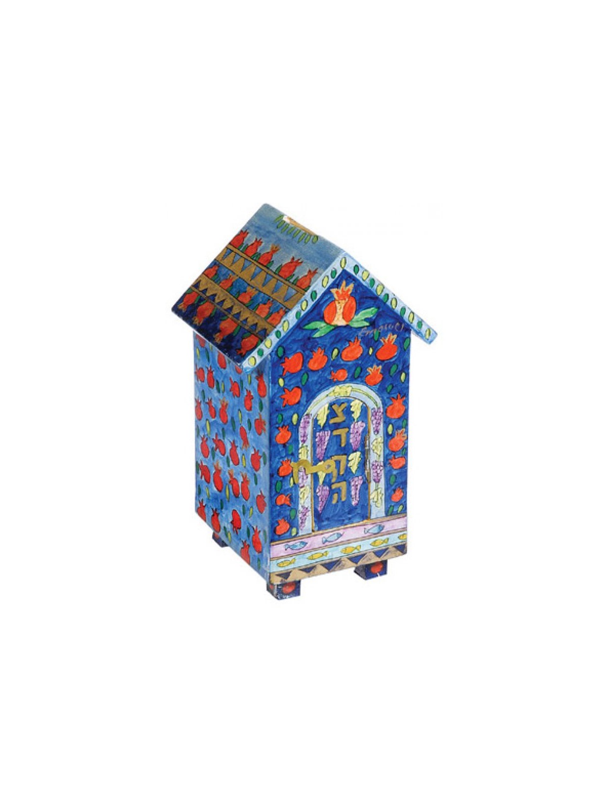 Yair Emanuel Blue House Shaped Wood Tzedakah Chari... | Tzedakah boxes
