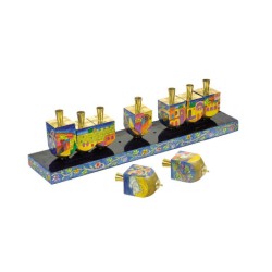 Yair Emanuel Bois Peint Dreidel Hanukkah Menor... | Hanoukka Menorah