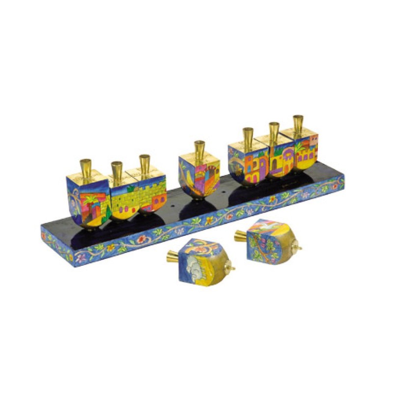 Yair Emanuel Painted Wood Dreidel Hanukkah Menor... | Hanukkah Menorah