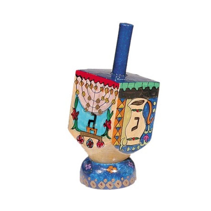 Yair Emanuel Hand Painted Wood Dreidel with Stand Small ... | Dreidels