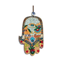 Yair Emanuel Hand Painted Wood Wall Hamsa Color... | Hamsas by Emanuel