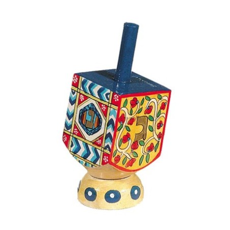 Yair Emanuel Hand Painted Wood Dreidel on Stand Small Or... | Dreidels