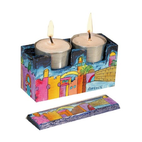 Yair Emanuel Hand Painted Travel Shabbat ... | Candlesticks by Emanuel