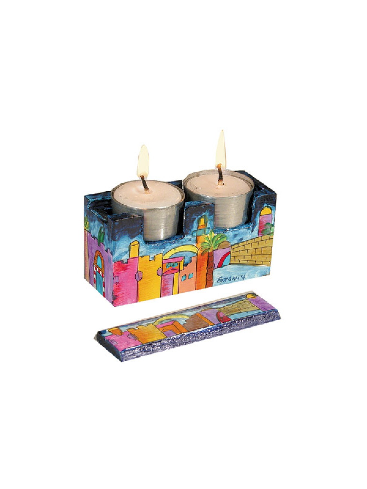 Yair Emanuel Hand Painted Travel Shabbat ... | Candlesticks by Emanuel