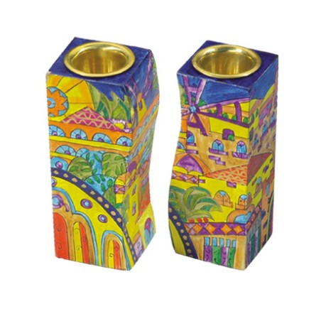 Yair Emanuel Hand Painted Wood Fitted Can... | Candlesticks by Emanuel